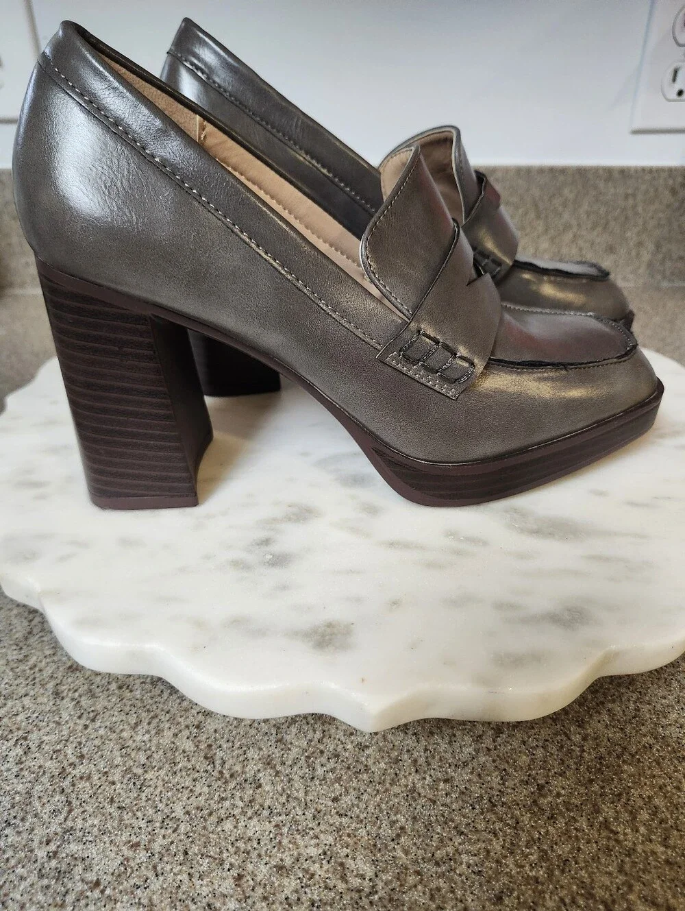 Journee Collection Gray Block Heel Loafers (New) Women's Size 7.5
